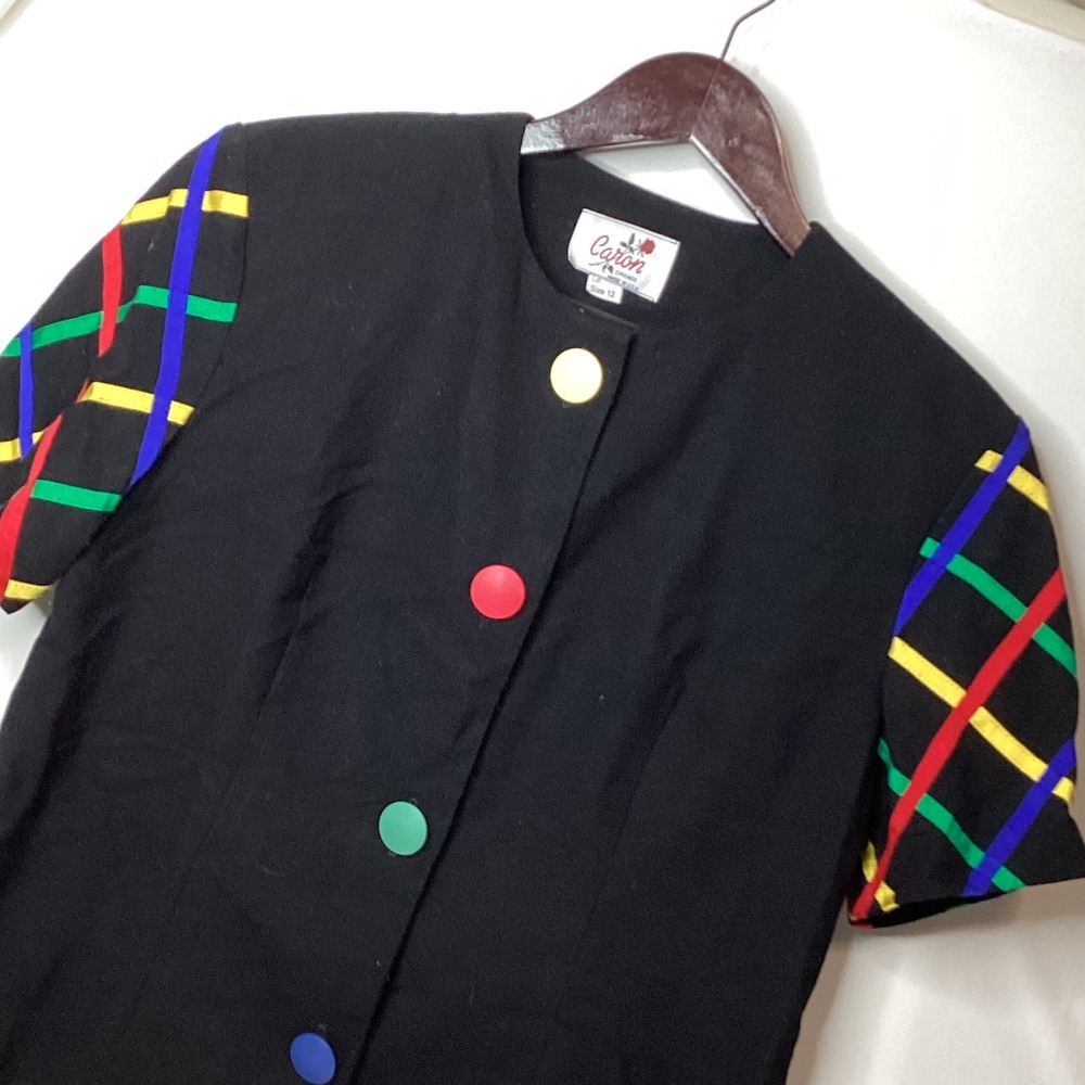 VTG Caron Women's‎ Black Short Sleeve Button Front Blazer Jacket Size 12